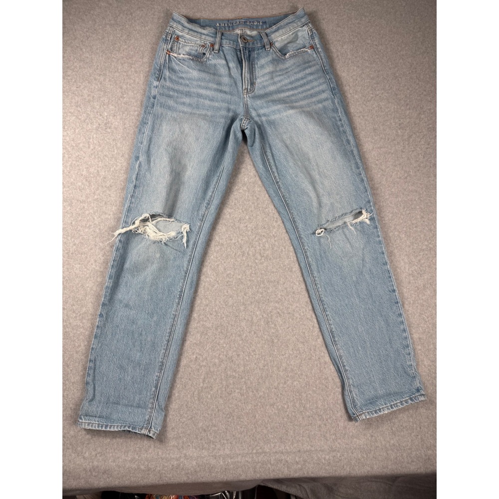 American Eagle 90s Straight Jeans 4 Blue Distressed Light Wash Y2K Retro look